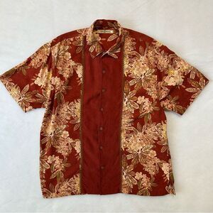 Tommy Bahama 100% Silk Hawaiian Shirt Floral Short Sleeve Terracotta Sz XL